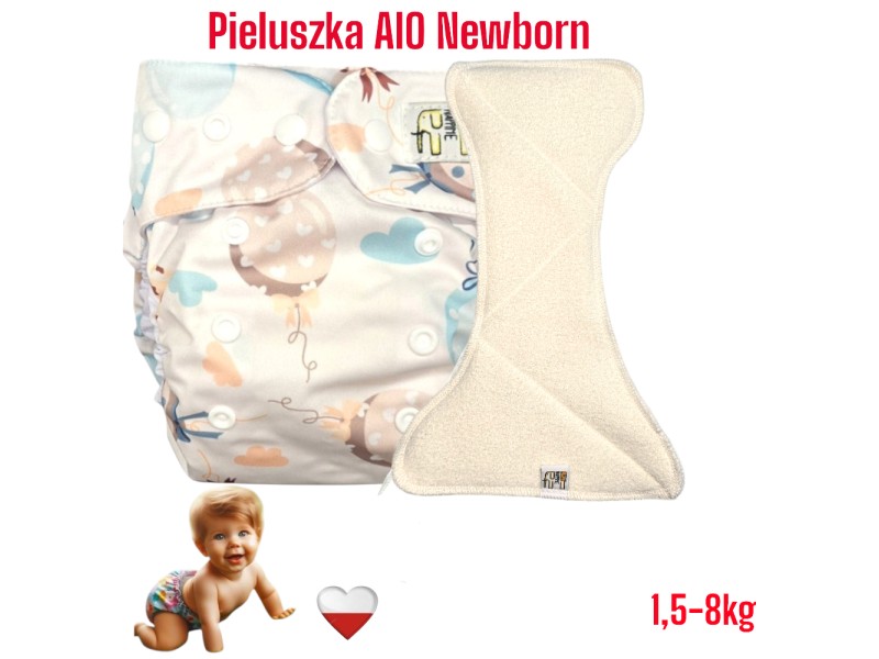 Pieluszka Wielorazowa AIO Newborn Kieszonka Coolmax BALONY MIĘTOWE