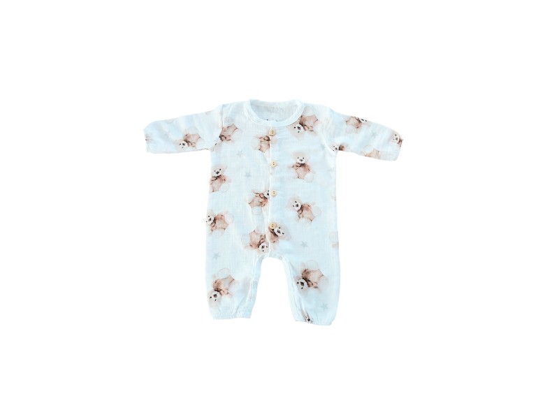 Muślinowy rampers w misie