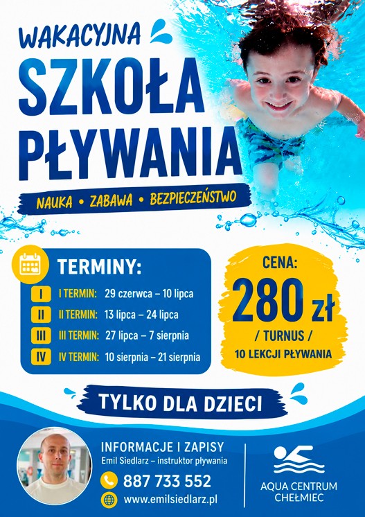 Kursy wakacyjne pływania w Chełmcu 2026. Trwają zapisy dla dzieci