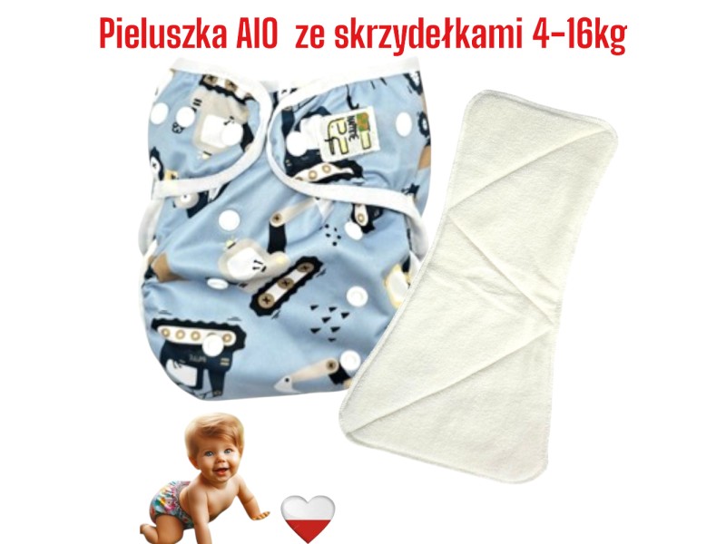 Pieluszka Wielorazowa AIO Kieszonka Coolmax ze Skrzydełkami KOPARKI NappiMe