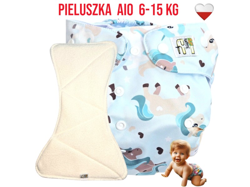 Pieluszka Wielorazowa AIO Kieszonka Coolmax JEDNOROŻCE MIĘTOWE  NappiMe