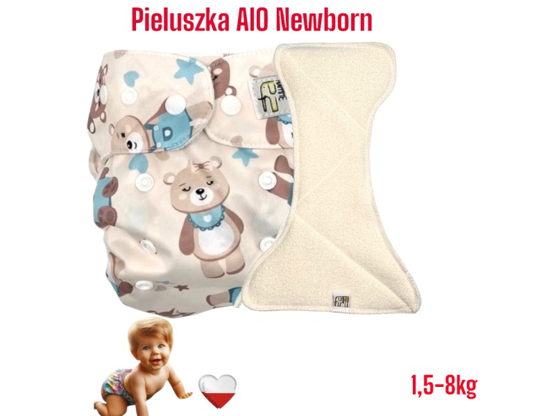 Pieluszka Wielorazowa AIO Newborn Kieszonka Coolmax MISIE MIĘTOWE