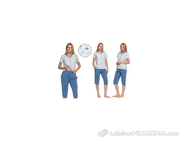 Piżama damska PETRA: ecru/niebieski