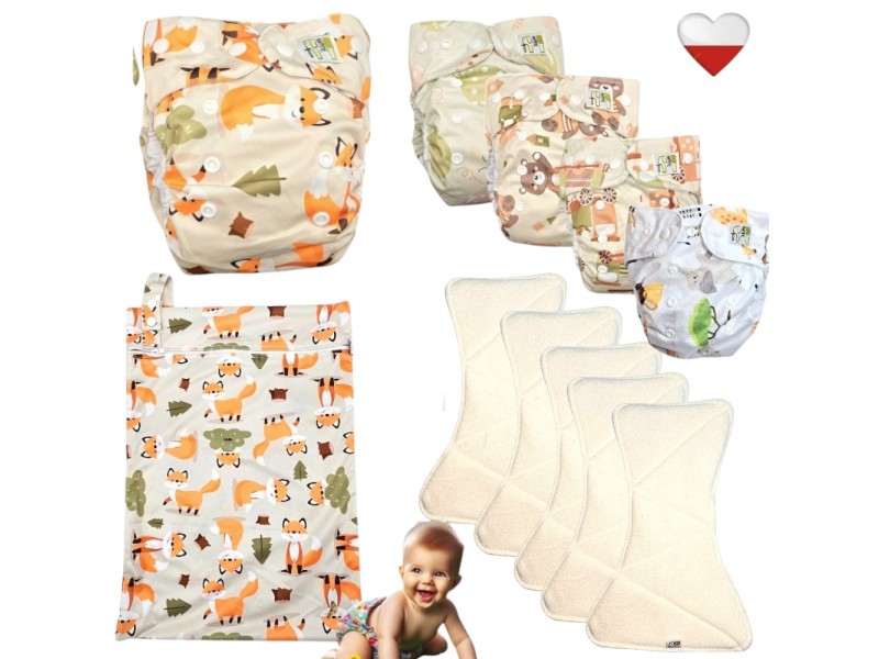Zestaw Pieluszek Wielorazowych coolmax AIO 5 szt z WORKIEM  LISKI