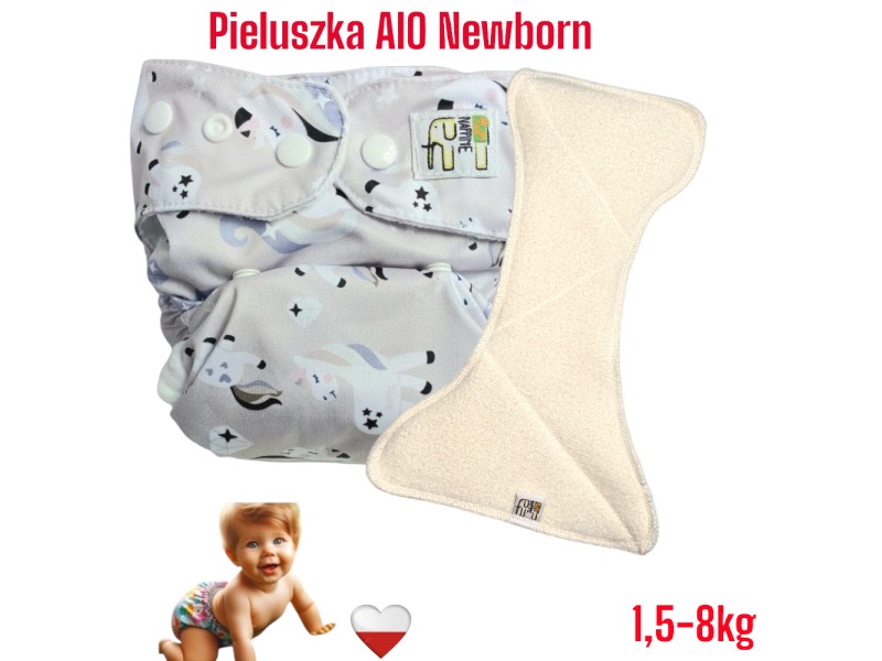 Pieluszka Wielorazowa AIO Newborn Kieszonka Coolmax JEDNOROŻCE