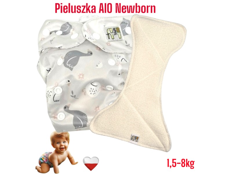 Pieluszka Wielorazowa AIO Newborn Kieszonka Coolmax GĄSKI
