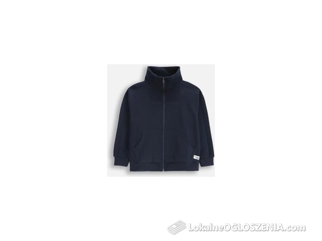Bluza rozpinana granatowa z kieszeniami i wysokim kołnierzem