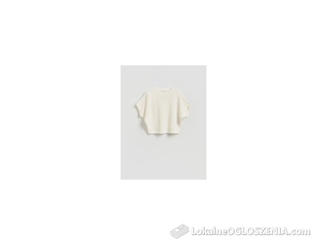 Reserved - Strukturalny t-shirt kimono - złamana biel