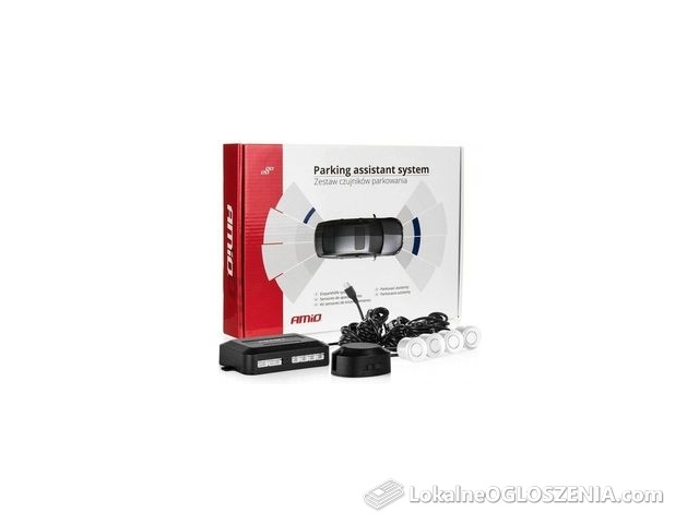 Czujniki parkowania AMiO z buzzerem, 4 sensory 22mm, białe