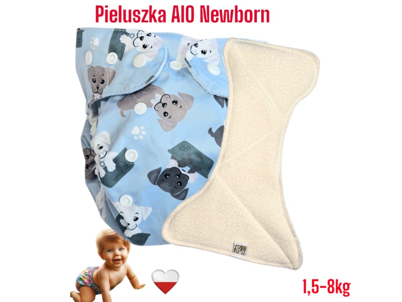 Pieluszka Wielorazowa AIO Newborn Kieszonka Bambus PIESKI NIEBIESKIE NappiMe