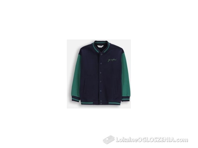 Bluza bomberka ocieplana granatowa z napisem na przodzie i kieszeniami