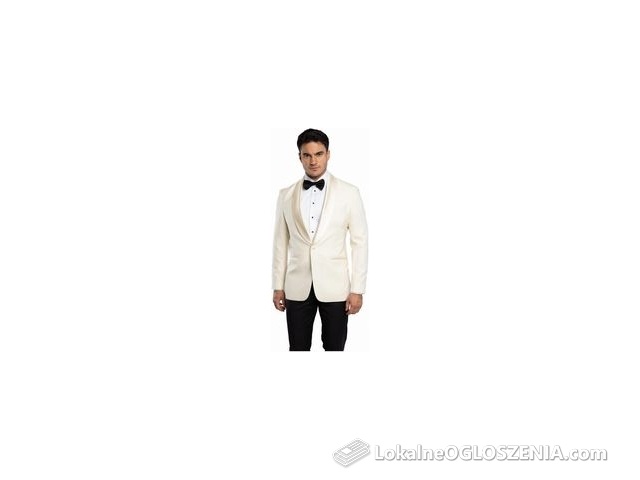 Smoking tropikalny w kolorze ecri  ALBA z atłasowym szalowym kołnierzem szyty na miarę | kolekcja LUXURY