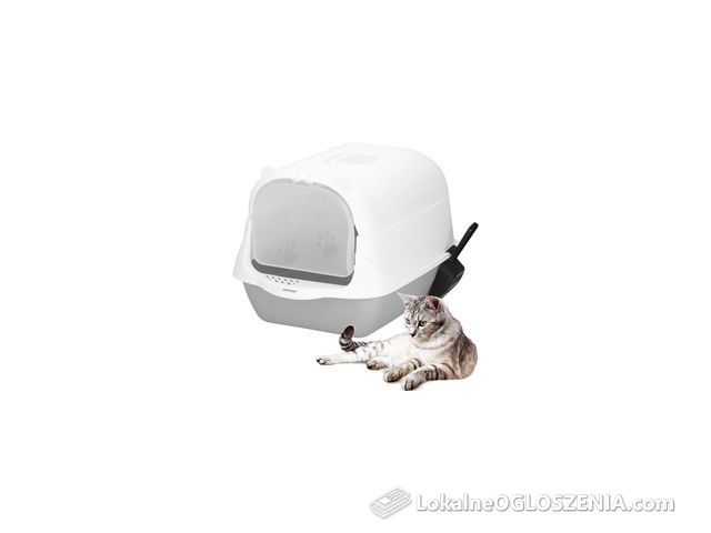 Springos Toaleta Dla Kota Kuweta Zamknięta Z Łopatką 49X36X35Cm Szaro-Biała