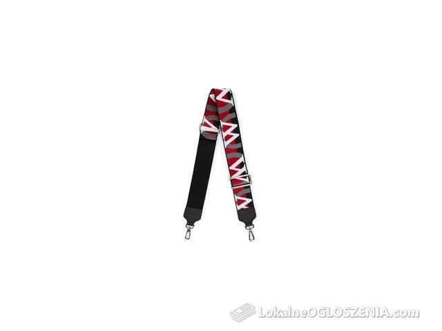 Pasek do torebki z wyszywanym logo czarno - czerwony