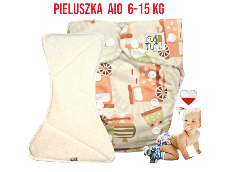 Pieluszka Wielorazowa AIO Kieszonka Mikropolar POCIĄGI ZIELONE   NappiMe