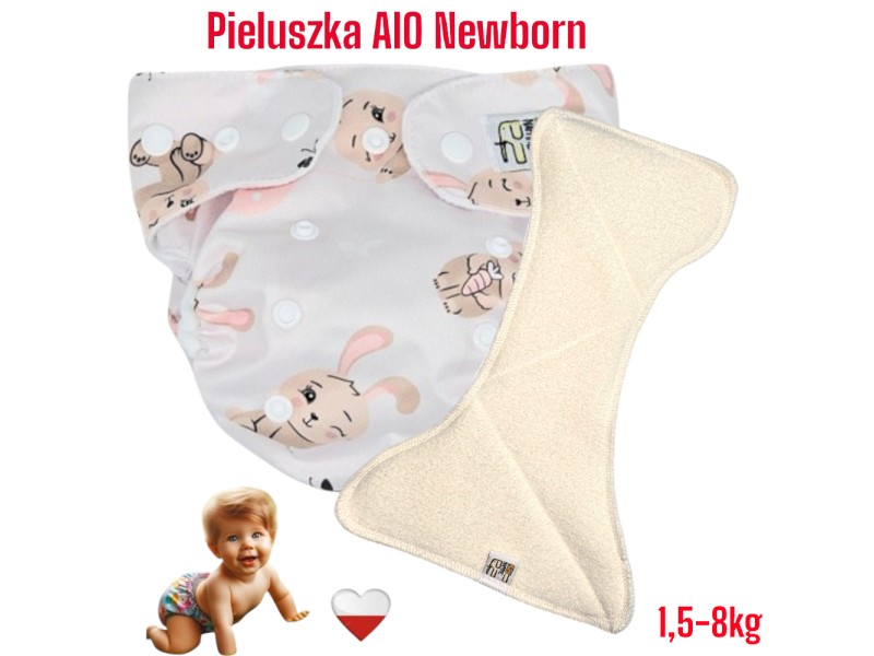 Pieluszka Wielorazowa AIO Newborn Kieszonka Coolmax KRÓLICZKI