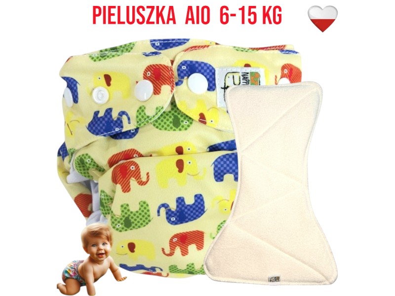 Pieluszka Wielorazowa AIO Kieszonka bambus KOLOROWE SŁONIE  NappiMe