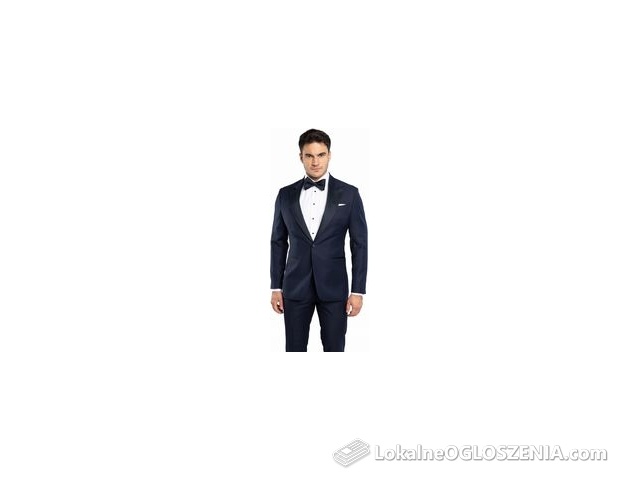 Granatowy wełniany smoking VITERBO z atłasowymi klapami w szpic szyty na miarę | kolekcja LUXURY