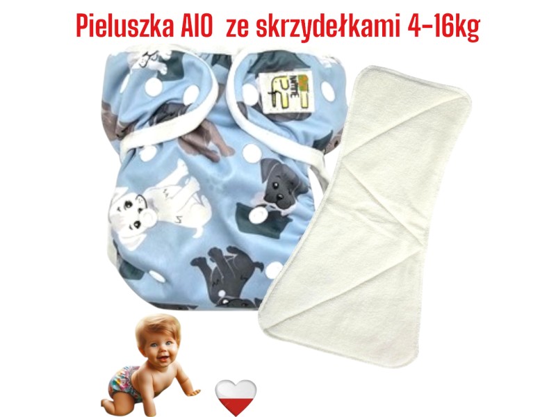 Pieluszka Wielorazowa AIO Kieszonka Coolmax ze Skrzydełkami PIESKI NIEBIESKIE NappiMe