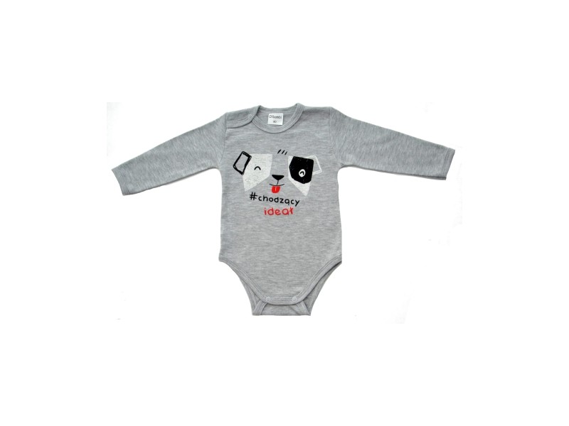 Body niemowlęce dł. rękaw napis CHODZĄCY IDEAŁ ( SZARY MELANŻ )