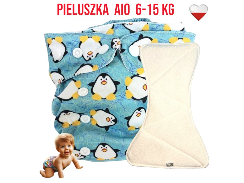 Pieluszka Wielorazowa AIO Kieszonka Mikropolar PINGWINY   NappiMe