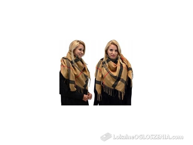 Damska chusta ciepła zimowa duża w kratę Szalik Karmel 405