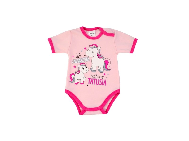 Body niemowlęce kr. rękaw napis JA I MAMUSIA KOCHAMY TATUSIA ( RÓŻOWY )