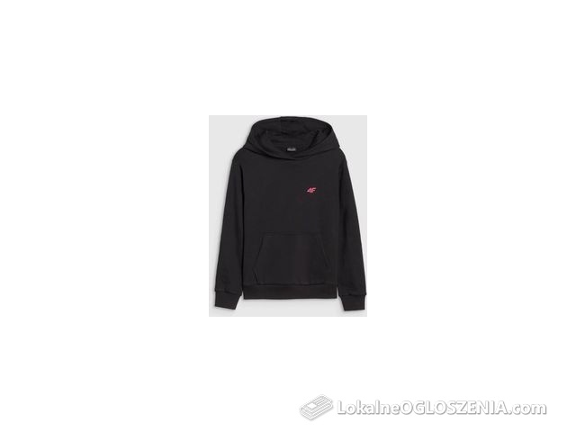 Dziewczęca bluza dresowa nierozpinana z kapturem 4F 4FJWSS25TSWSF1707 - czarna