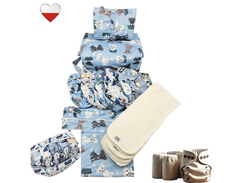 Zestaw Pieluch Wielorazowych PIESKI NIEBIESKIE