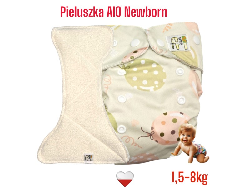 Pieluszka Wielorazowa AIO Newborn Kieszonka Bambus BALONY ZIELONE NappiMe
