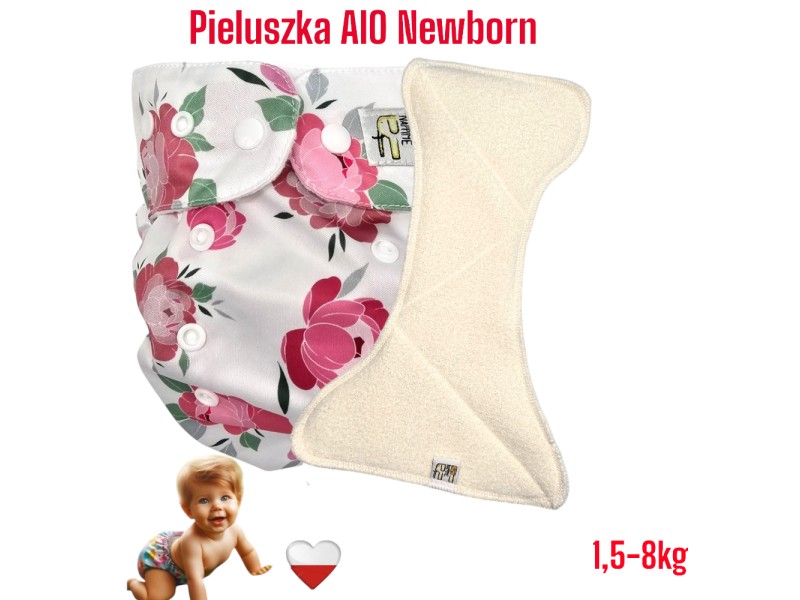 Pieluszka Wielorazowa AIO Newborn Kieszonka Coolmax PIWONIE