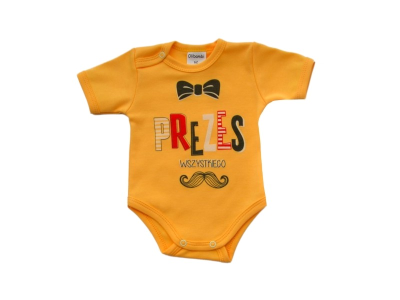 Body niemowlęce kr. rękaw napis PREZES WSZYSTKIEGO ( MIODOWY )