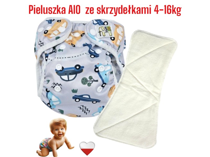 Pieluszka Wielorazowa AIO Kieszonka Coolmax ze Skrzydełkami SAMOCHODY NappiMe