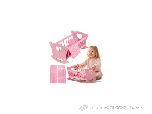 DREWNIANE ŁÓŻECZKO DLA LALKI DUŻA KOŁYSKA POŚCIEL KOŁDERKA KINDERPLAY RÓŻOW