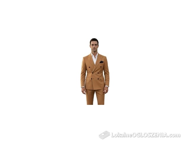 Camelowy dwurzędowy garnitur męski CORTINA szyty na miarę