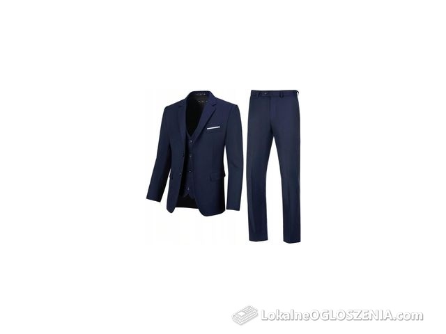Shein Granatowy Garnitur Męski Z Kamizelką Regularny XL 1HC
