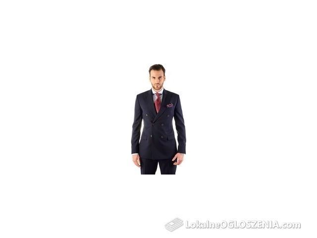 Ciemnogranatowy dwurzędowy wełniany garnitur męski LAZIO szyty na miarę -Wełna Super 110's
