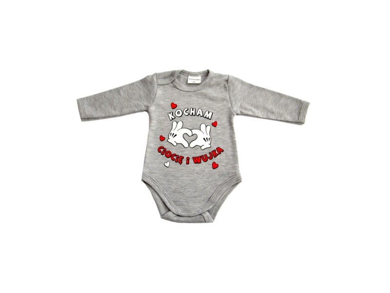 Body niemowlęce KOCHAM CIOCIĘ I WUJKA szary melanż