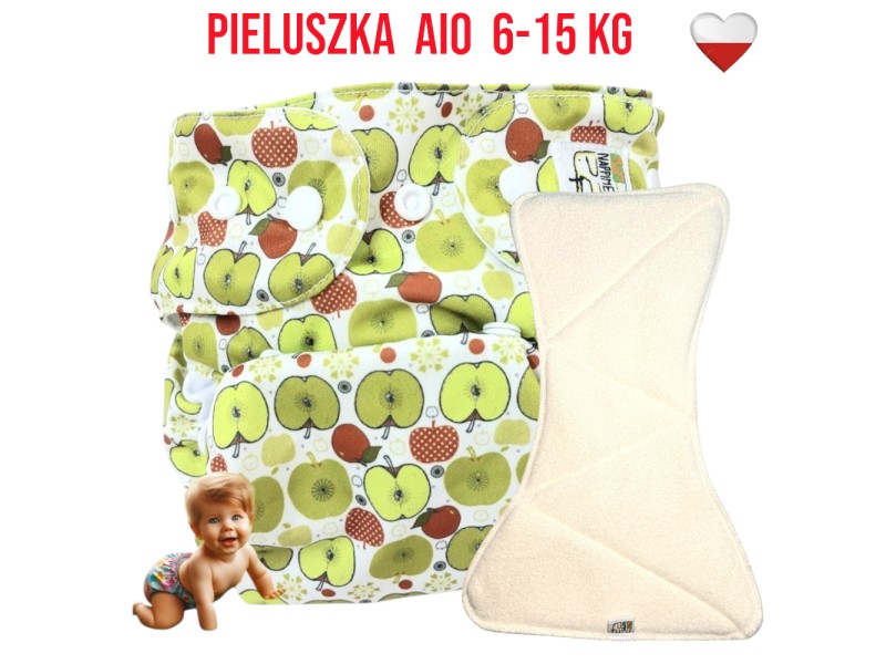 Pieluszka Wielorazowa AIO Kieszonka bambus JABŁKA  NappiMe