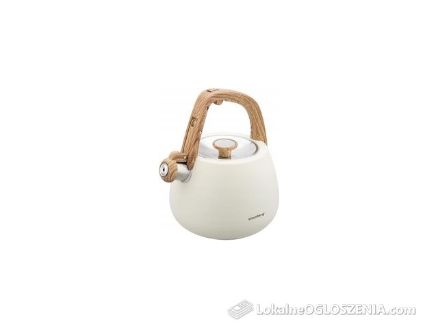 Klausberg Czajnik Ze Stali Nierdzewnej Z Gwizdkiem Biały Drewny Uchwytem 2,5l (KB7775)