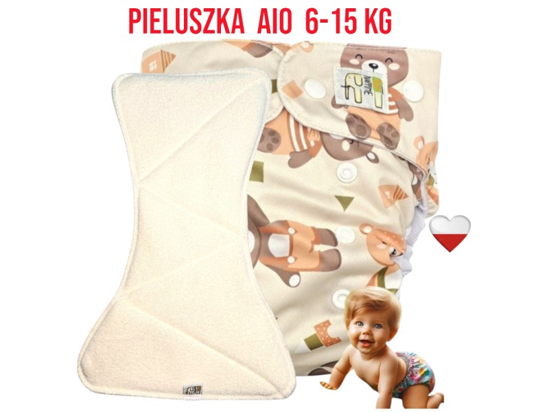 Pieluszka Wielorazowa AIO Kieszonka Coolmax MISIE ZIELONE NappiMe