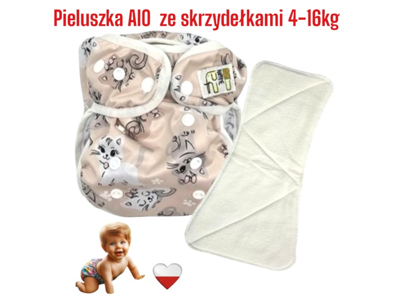 Pieluszka Wielorazowa AIO Kieszonka Coolmax ze Skrzydełkami  KOTKI NappiMe