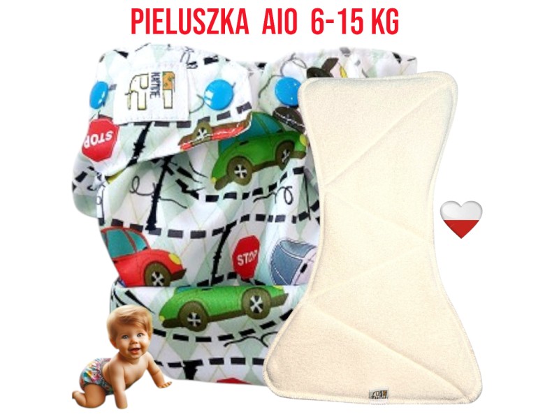 Pieluszka Wielorazowa AIO Kieszonka Coolmax AUTA niebieskie napki NappiMe