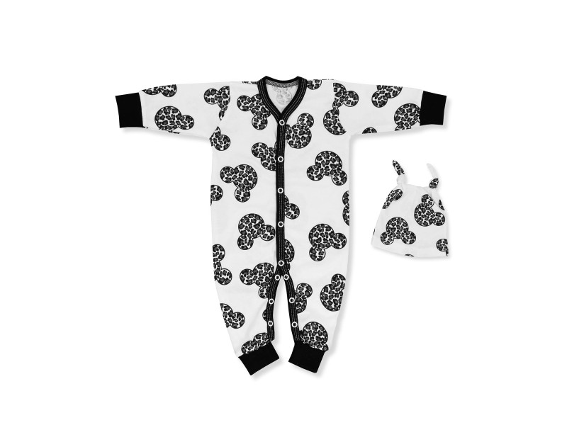 KOMPLET RAMPERS + CZAPECZKA Z KOLEKCJI MYSZKA BROKAT ECRU