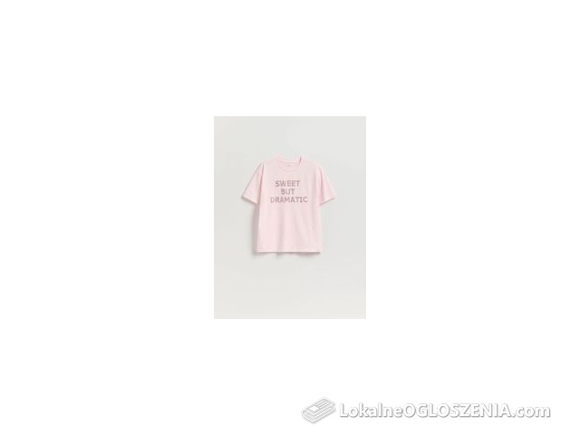 Reserved - T-shirt oversize z nadrukiem - pastelowy róż