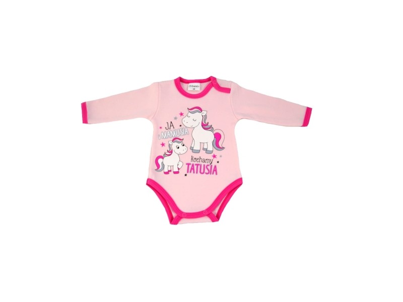 Body niemowlęce dł. rękaw napis JA I MAMUSIA KOCHAMY TATUSIA ( BLADY RÓŻ )