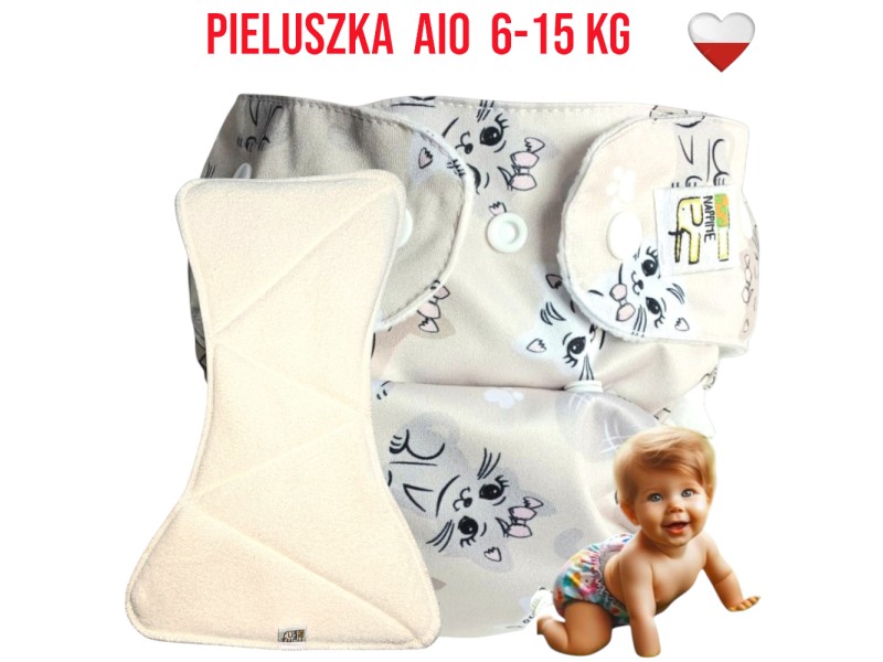Pieluszka Wielorazowa AIO Kieszonka bambus KOTKI  NappiMe