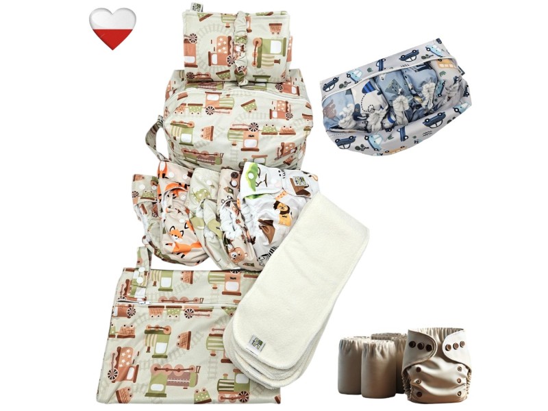 Zestaw Pieluch Wielorazowych POCIĄGI ZIELONE