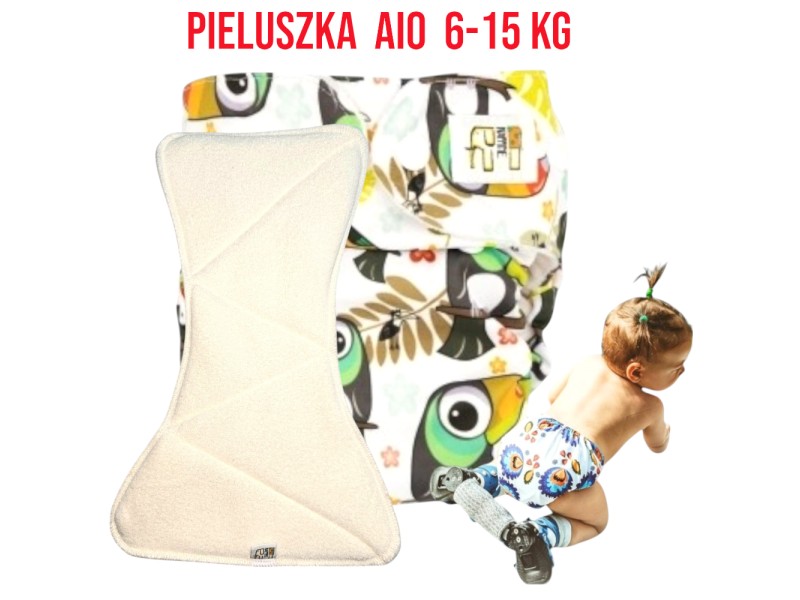 Pieluszka Wielorazowa AIO Kieszonka Coolmax TUKANY  pomarańczowe napy NappiMe