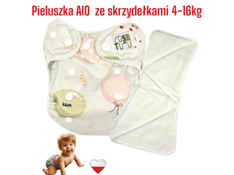 Pieluszka Wielorazowa AIO Kieszonka Coolmax ze Skrzydełkami BALONY ZIELONE NappiMe